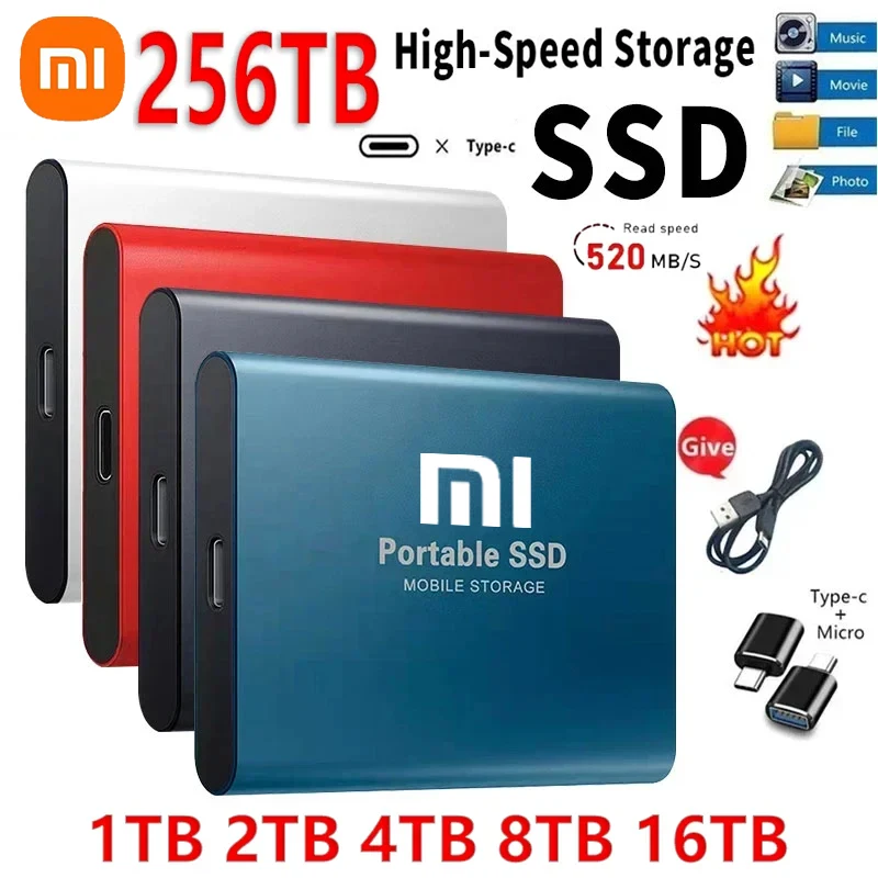 Novo disco rígido externo de alta velocidade xiaomi portátil ssd 256tb usb3.1 tipo-c interface disco rígido unidade de estado sólido para laptop/pc