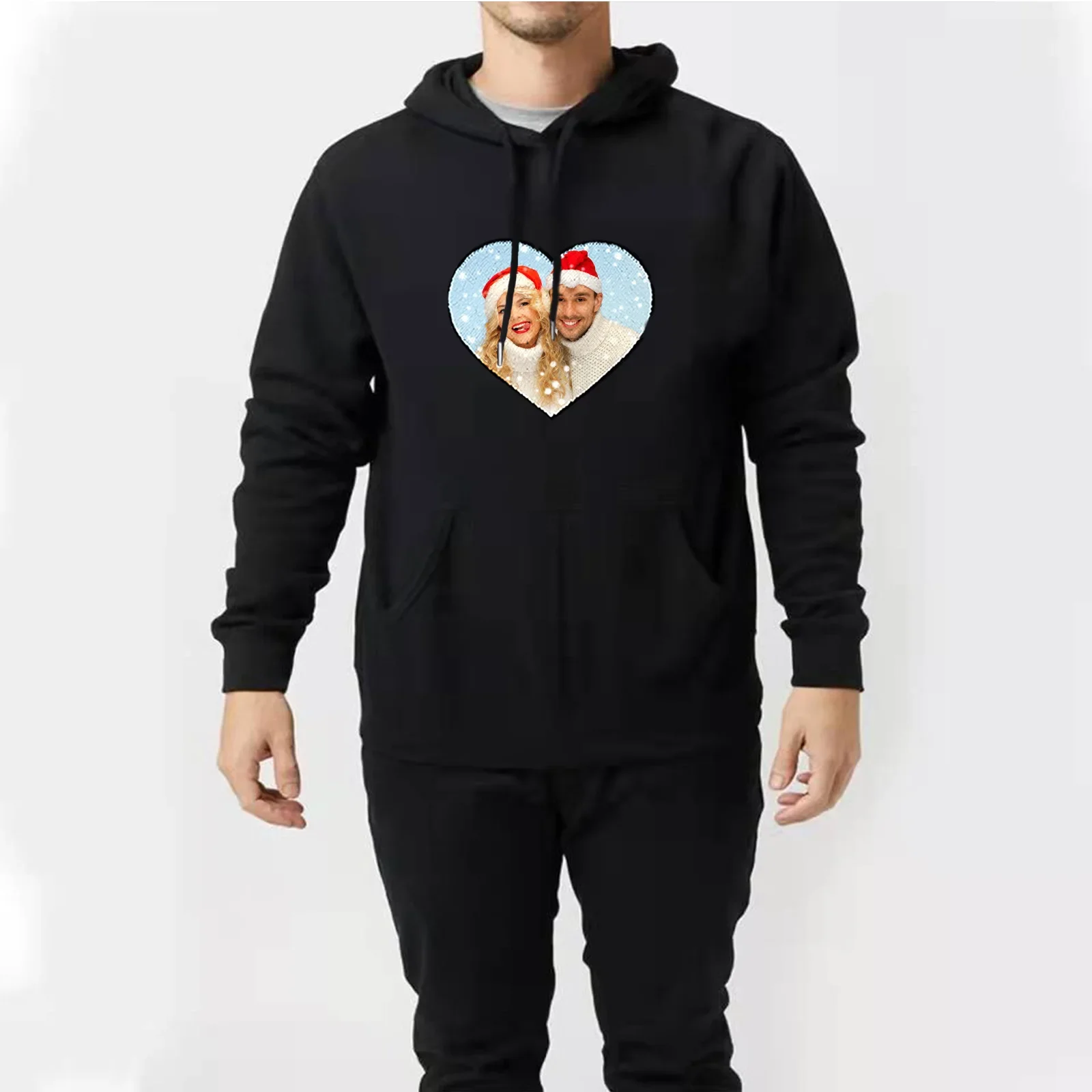 Amazon Bestseller Round Neck Reversible Sequin Heart Hoodie Customized Photo Sweatshirt Women's Clothing Hoodies Sweatshirts