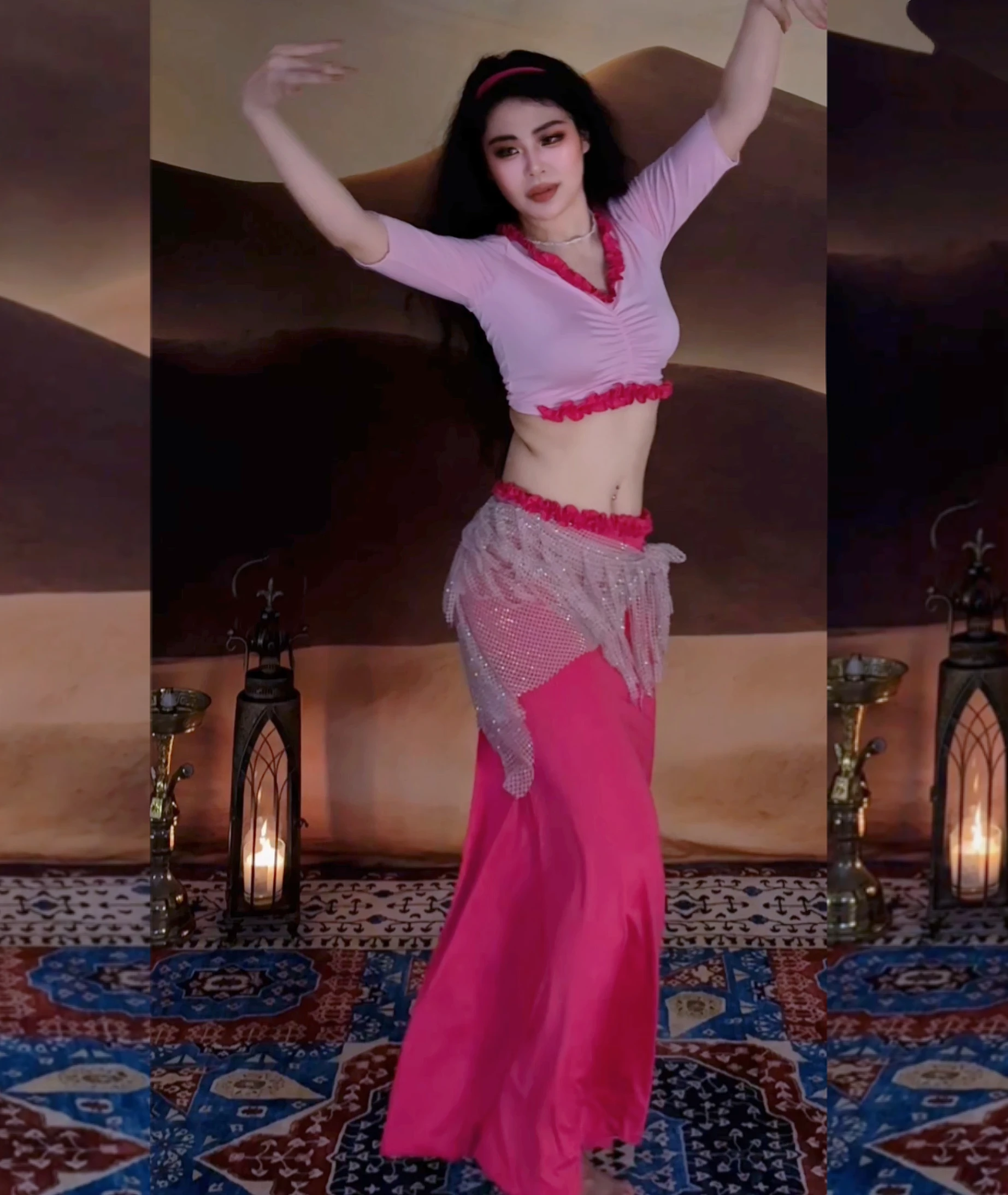 Nuovo costume da performance di danza del ventre da donna con scollo a V mezza manica + gonna lunga sexy a coda di pesce 2 pezzi vestito da pratica di danza orientale per adulti