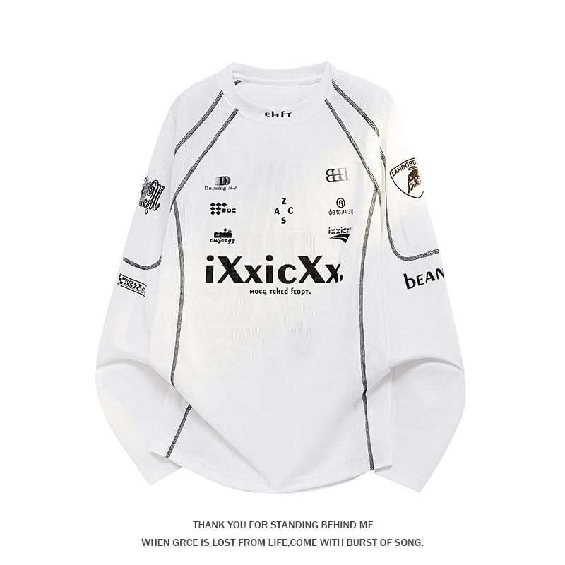 Men's Plus Size American Streetwear Letter Print Long Sleeve T-Shirt Loose Casual Fall Top