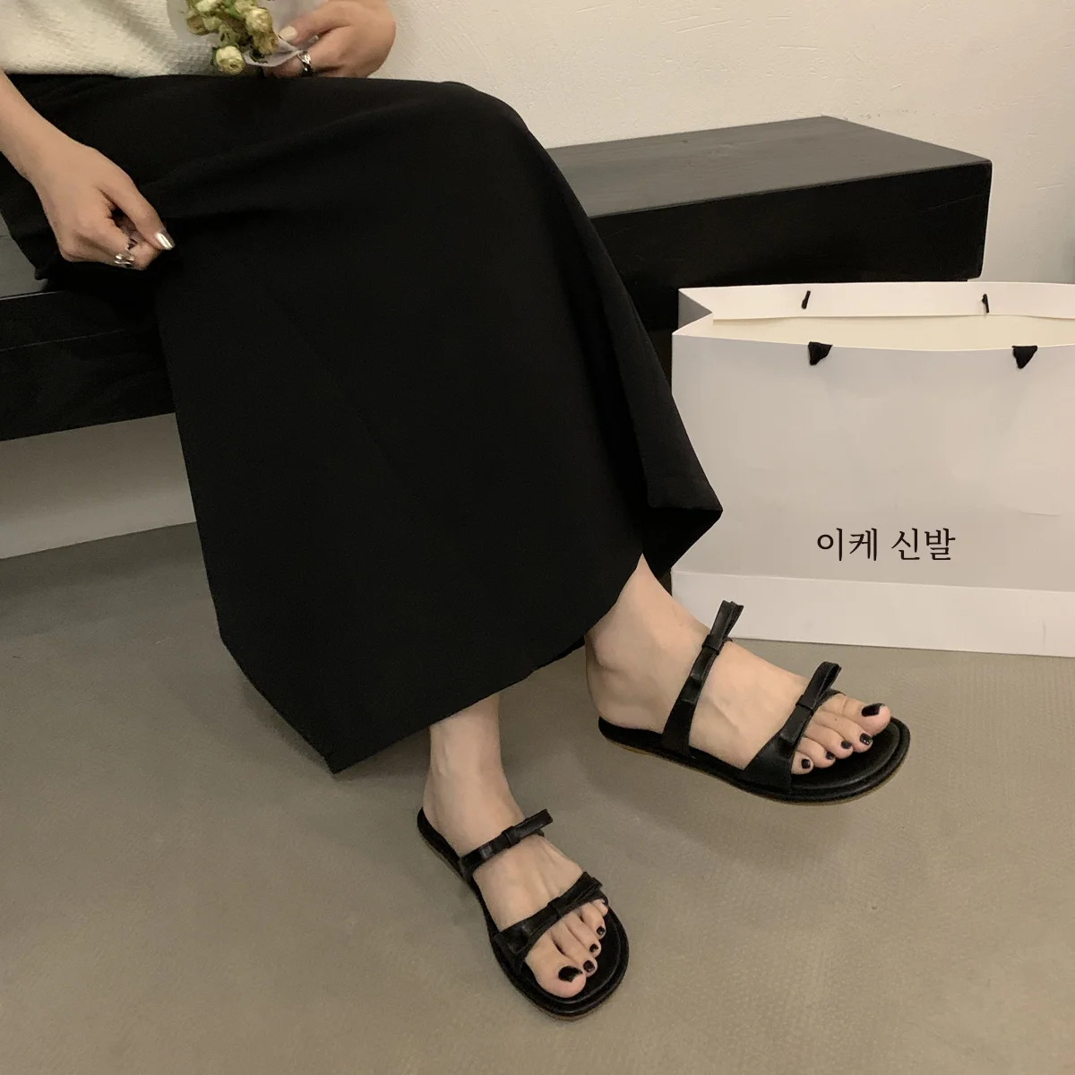 French sle Flat Sandals Women Outer Wear 2024 New Summer Gentle Fairy Sle Bow Beach Sandals