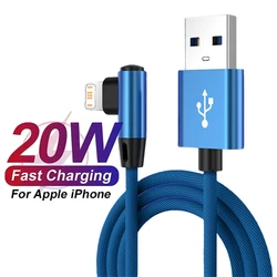 90 Degree Elbow Fast Charging Cable for iPhone 11 12 mini 13 Pro 14 Plus XS Max X XR 6 6S 7 8 Gaming USB Charger Cable 1m 2m 3m