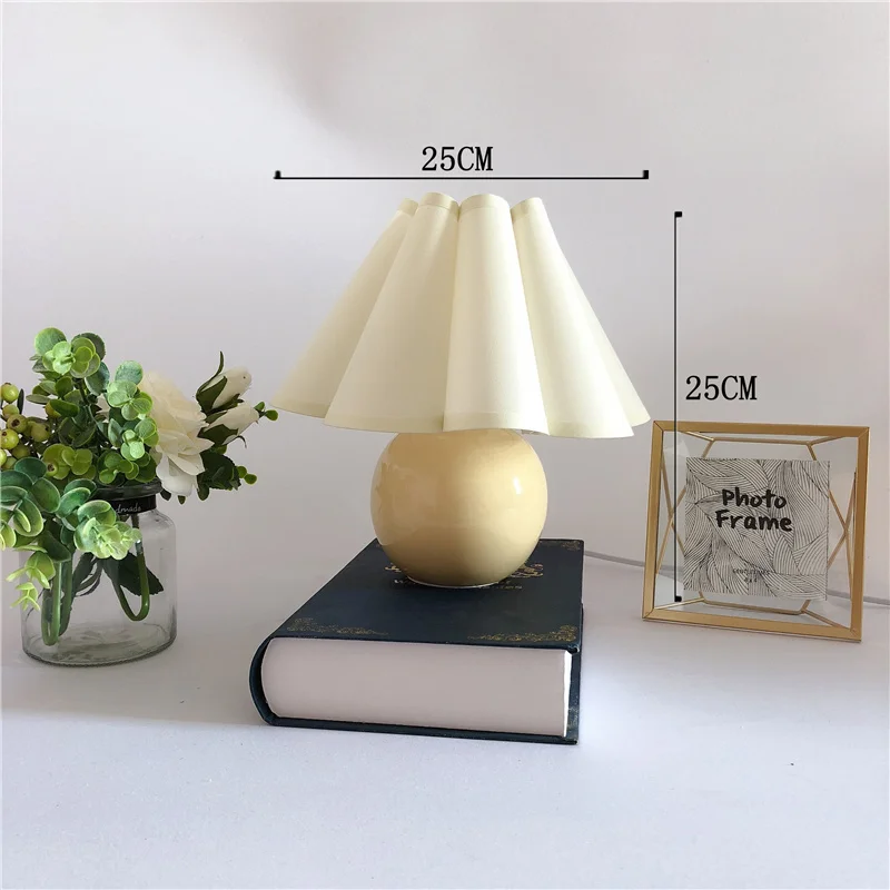 Ceramic Modern Table Lamps with 3 Way Dimmable Bulb Bedside Lamps with Handmade White Pleated Shade for Bedroom, Living Room