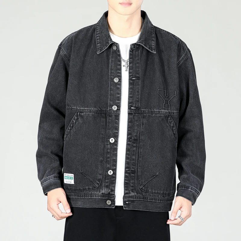 New Style Jeans Jacket for Autumn and Winter Men Loose Trend Handsome Fashion Fashion Brand Thick Retro Casual Jacket