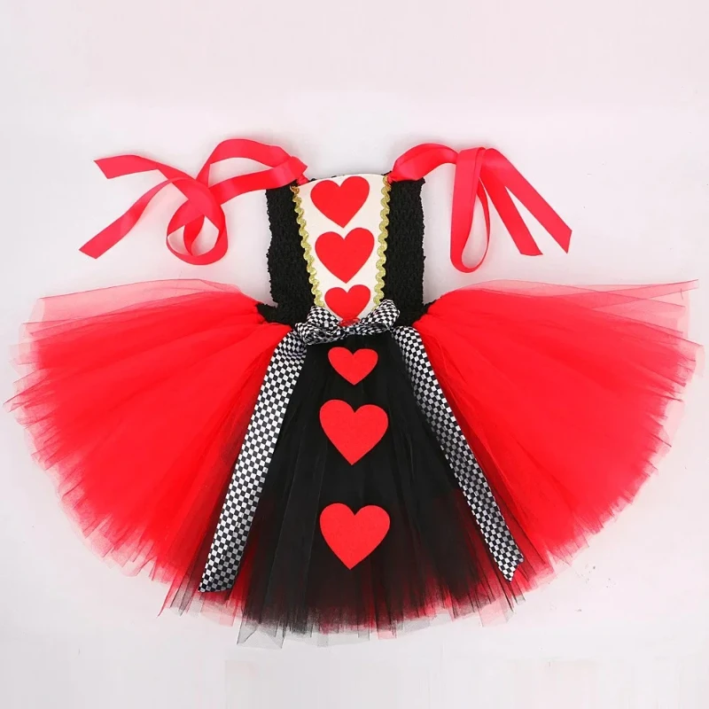 Red Queen of Hearts Costumes for Girl Carnival Party Tutu Dress Up Wonderland Cosplay Halloween Costume for Kids Fancy Clothes view 6