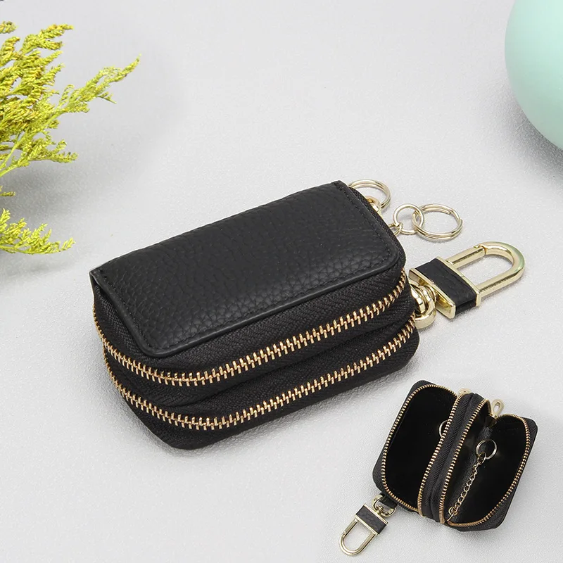 New Arrival Men Genuine Leather Key Bag Key Chain Holder Fashion Home Keys Storage Bag Double Zipper Key Pack Car Bag for Man