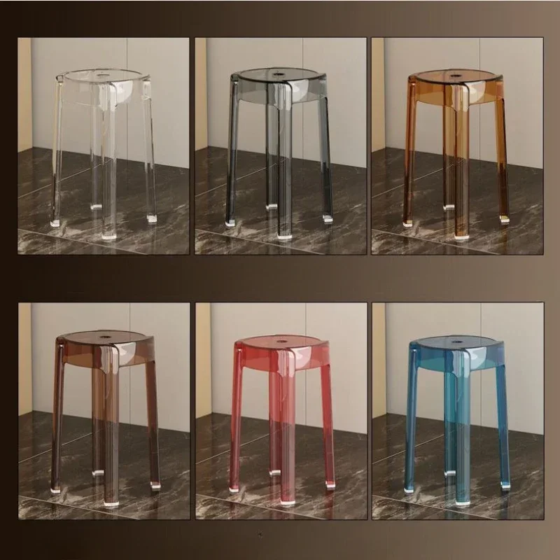 Creative Plastic Stool  Household Thickened Chairs  Transparent and Foldable Simple Round Stool  Acrylic Restaurant Chair