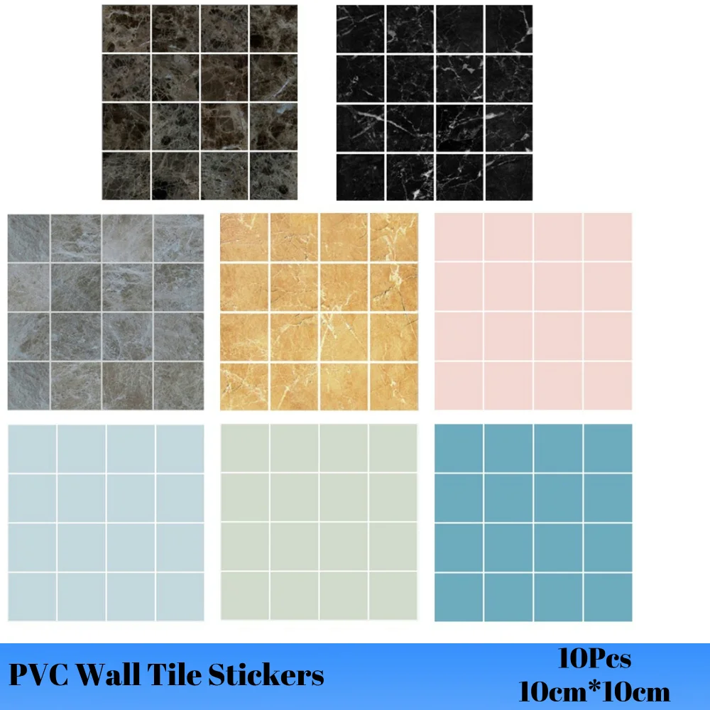 10pcs Waterproof Tiles Mosaic Wall Sticker Kitchen Bathroom Adhesive Decor