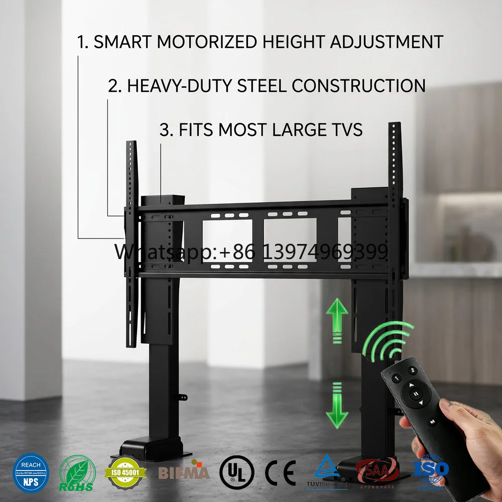 Motorized TV Mount Electric Height Adjustable TV Floor Mount Lift Bracket Remote APP Control Cold Rolled Steel
