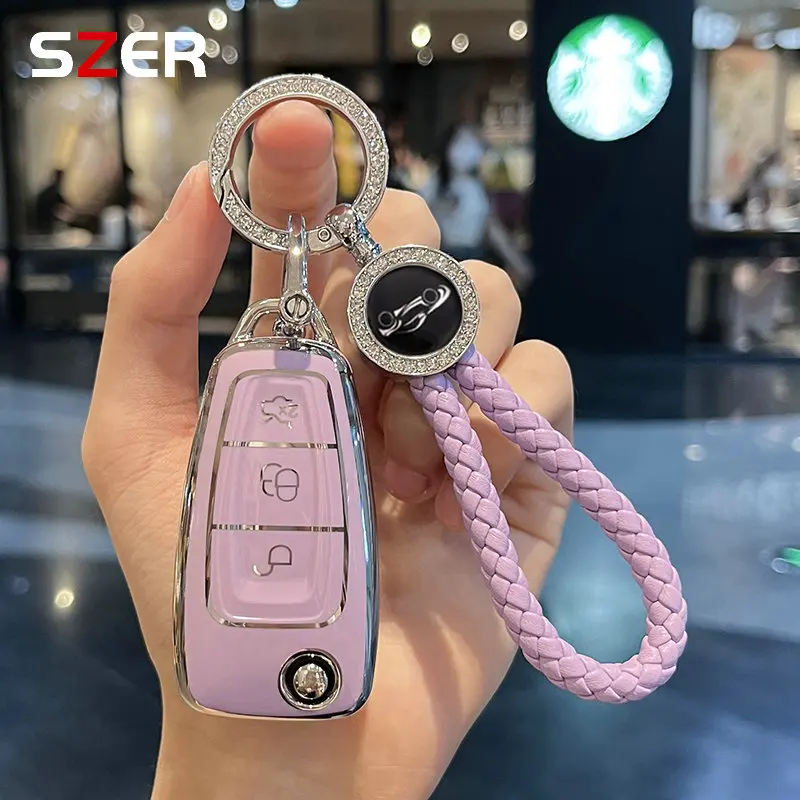 Fashion TPU Car Key Case Cover For Ford Ranger C-Max S-Max Focus Galaxy Mondeo Transit Tourneo Custom Auto Key Holder Keychain