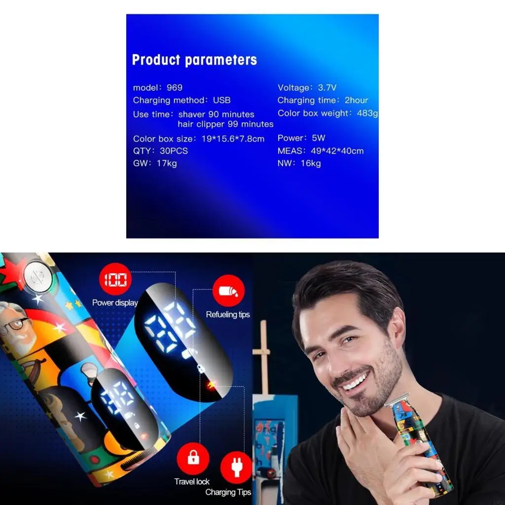 

19qe долговечный профессиональный триммер для волос цифровой USB.