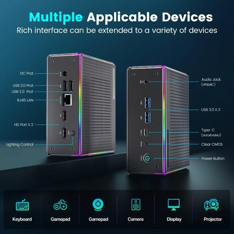Mini PC AMD Ryzen 7 7840HS (5.1GHz) 8 rdzeni/16 wątków Komputery 32GB RAM DDR5 1TB NVMe SSD WiFi 6 BT 5.2 HD DP Pełna Funkcjonalność Type-C