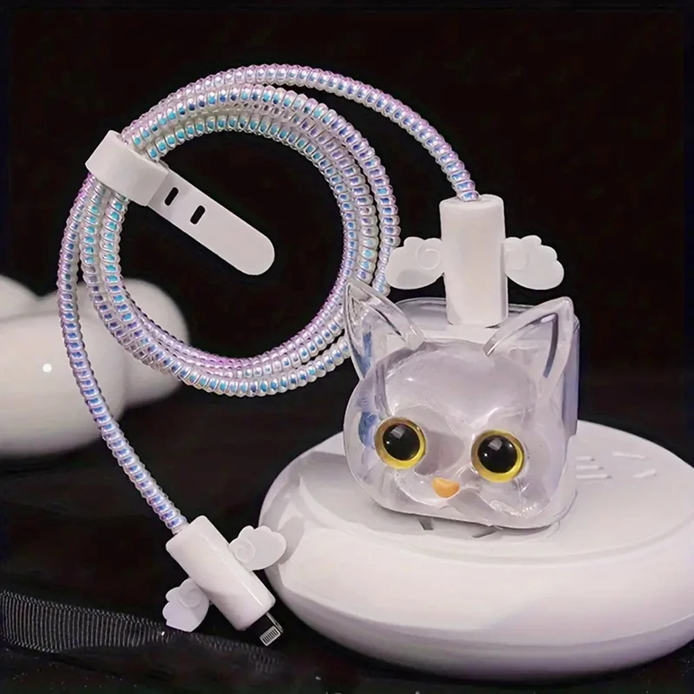 Cute Cat Soft Protective Case For Iphone PD 20w 18W US Fast Charger Covers Cable Protector For iPhone 15 14 13 Pro Max 11 12