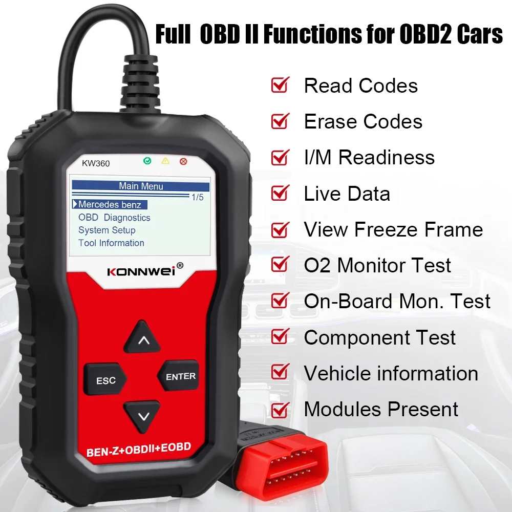 26 Durable KOWWEIUserful  KW360 OBD2 Car Diagnostic Automotive OIL TPMS Reset OBD 2 Code Reader Adapter ODB2 Scanner Auto Tools