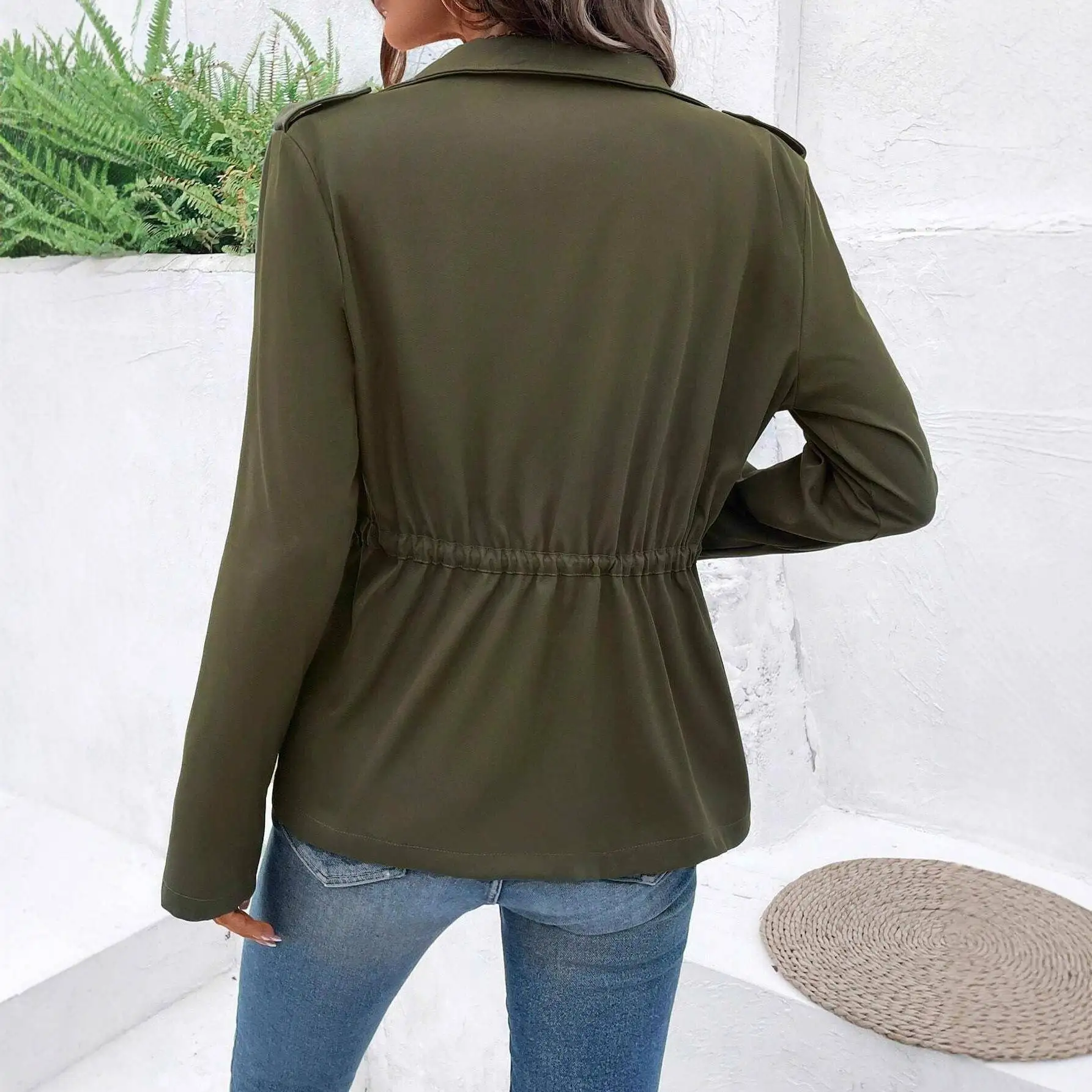 Gilet casual Dstring Lungo Sve Color Capispalla da donna Faionable Autunno Inverno plus Size Jaet in poliestere