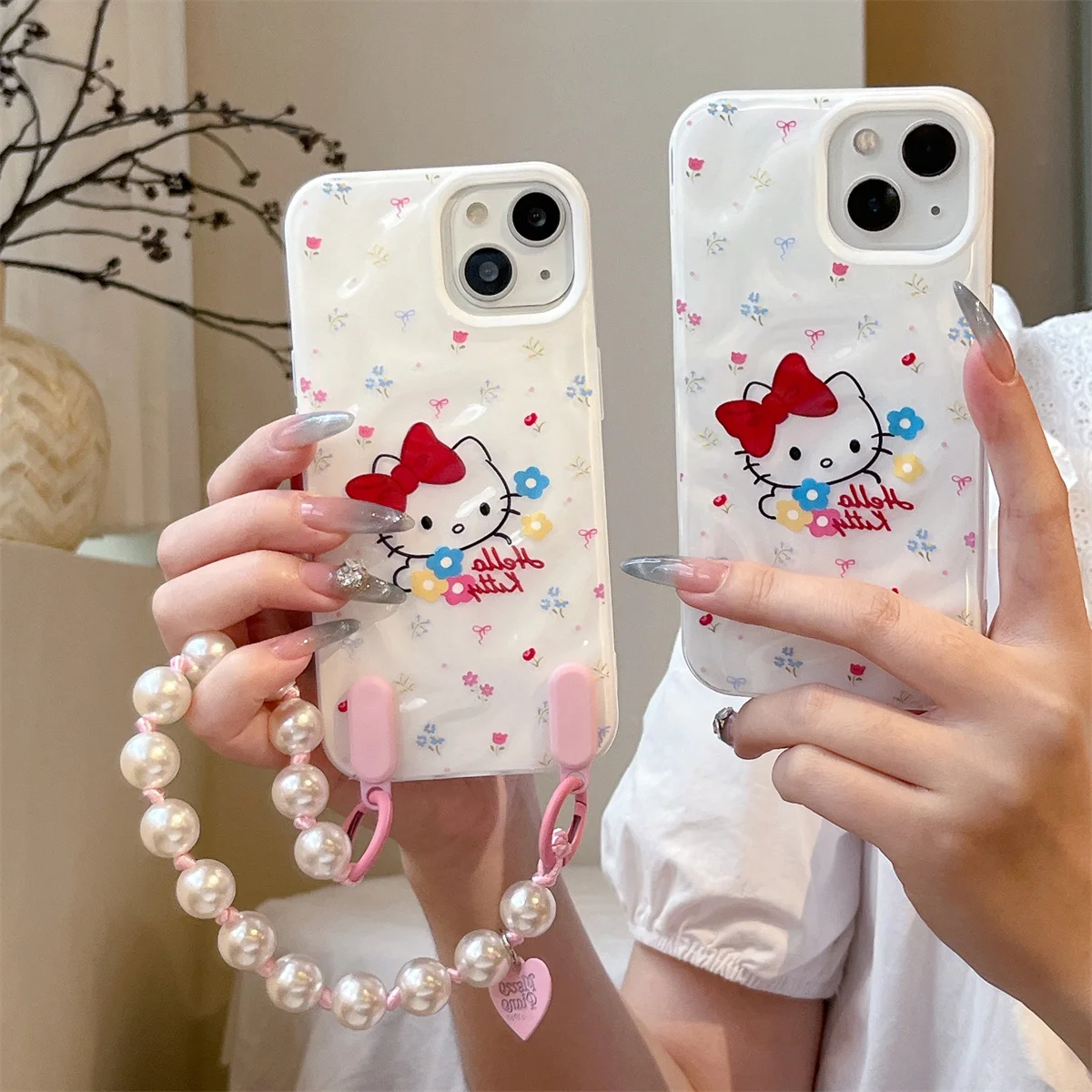 

Cute cartoon flower HelloKitty pendant Phone Case For iPhone 16 15 14 13 Pro Max fundas iphone 15 case Protective cover
