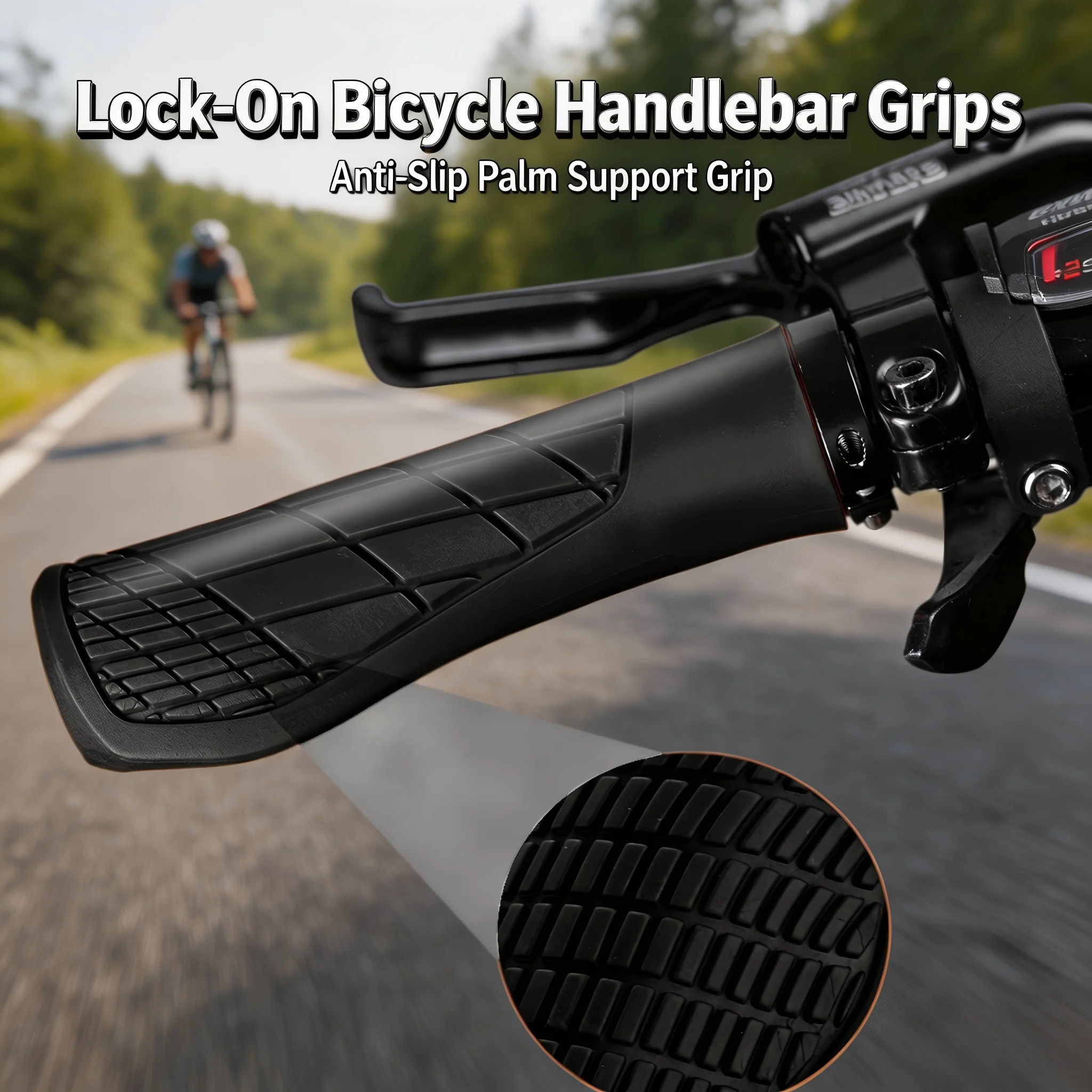 MTB Mountain Folding Bike Cycling Rubber Bike Grips Lock-On Bicycle Handlebar Grips Shock Absorbing Anti-Slip Palm Support Grip