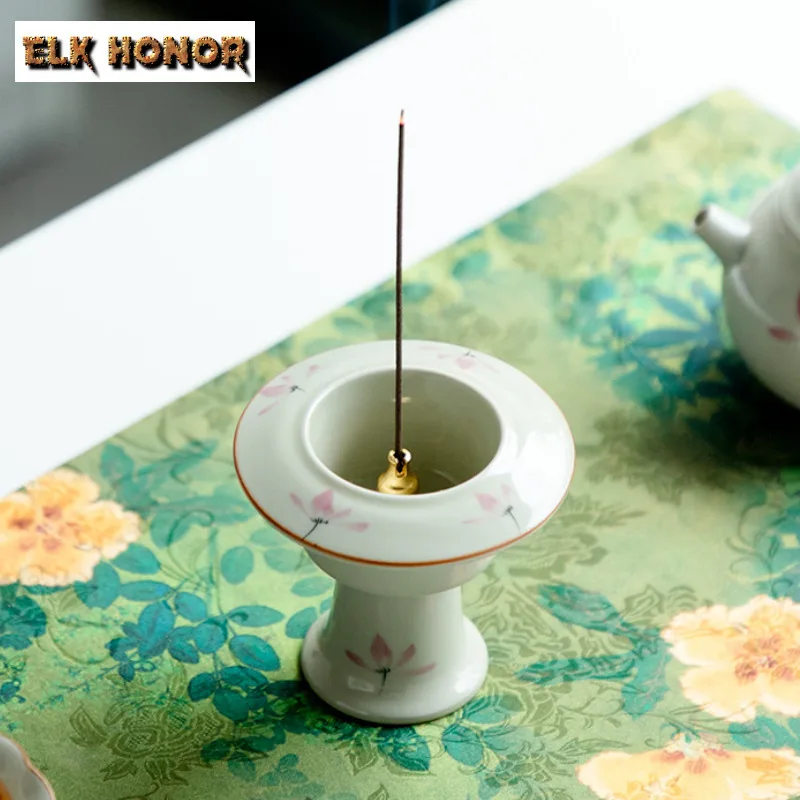 Plant Ash Hand-painted Pink Orchid Incense Holder Mist Smoking Steamers Incense Burners Consecrate Censer Teaset Ornaments Craft