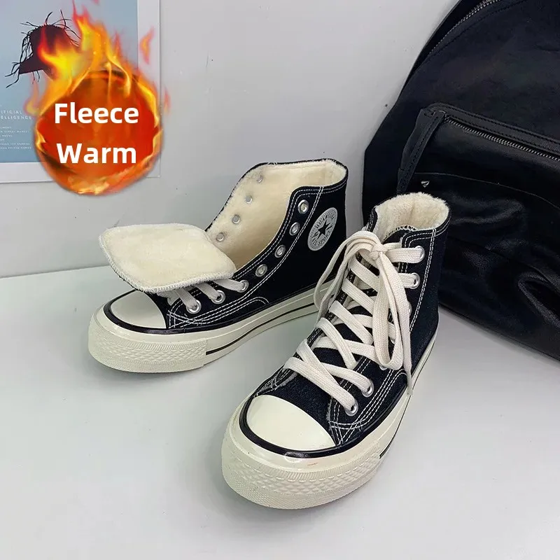 Zapatos de lona para mujer de invierno 2020, zapatos ulzzang con forro polar de alta calidad, zapatos de algodón cálidos y versátiles para parejas, calzado de estilo coreano