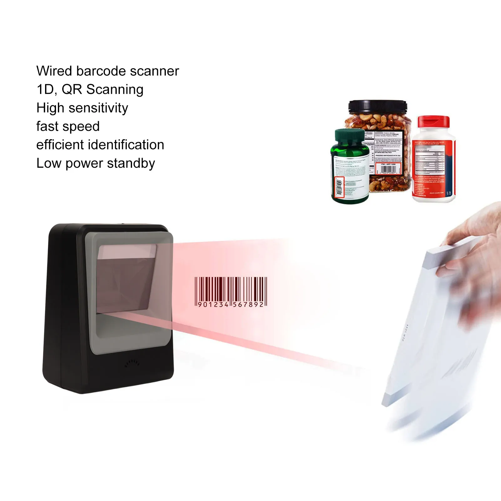 Scanner di codici a barre da tavolo Scanner QR Scanner di codici a barre cablato da tavolo 1D 2D ad alta sensibilità per negozi di supermercati