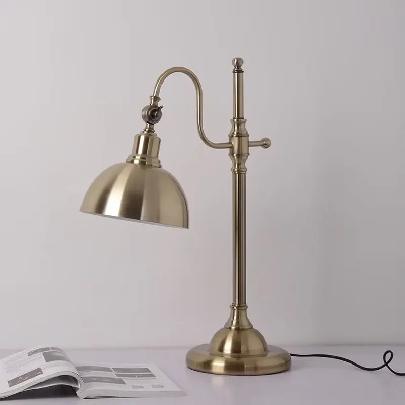 American Wrought Iron Metal Desk Lamp with LED Light for Bedroom Hotel Office Dropshipping
