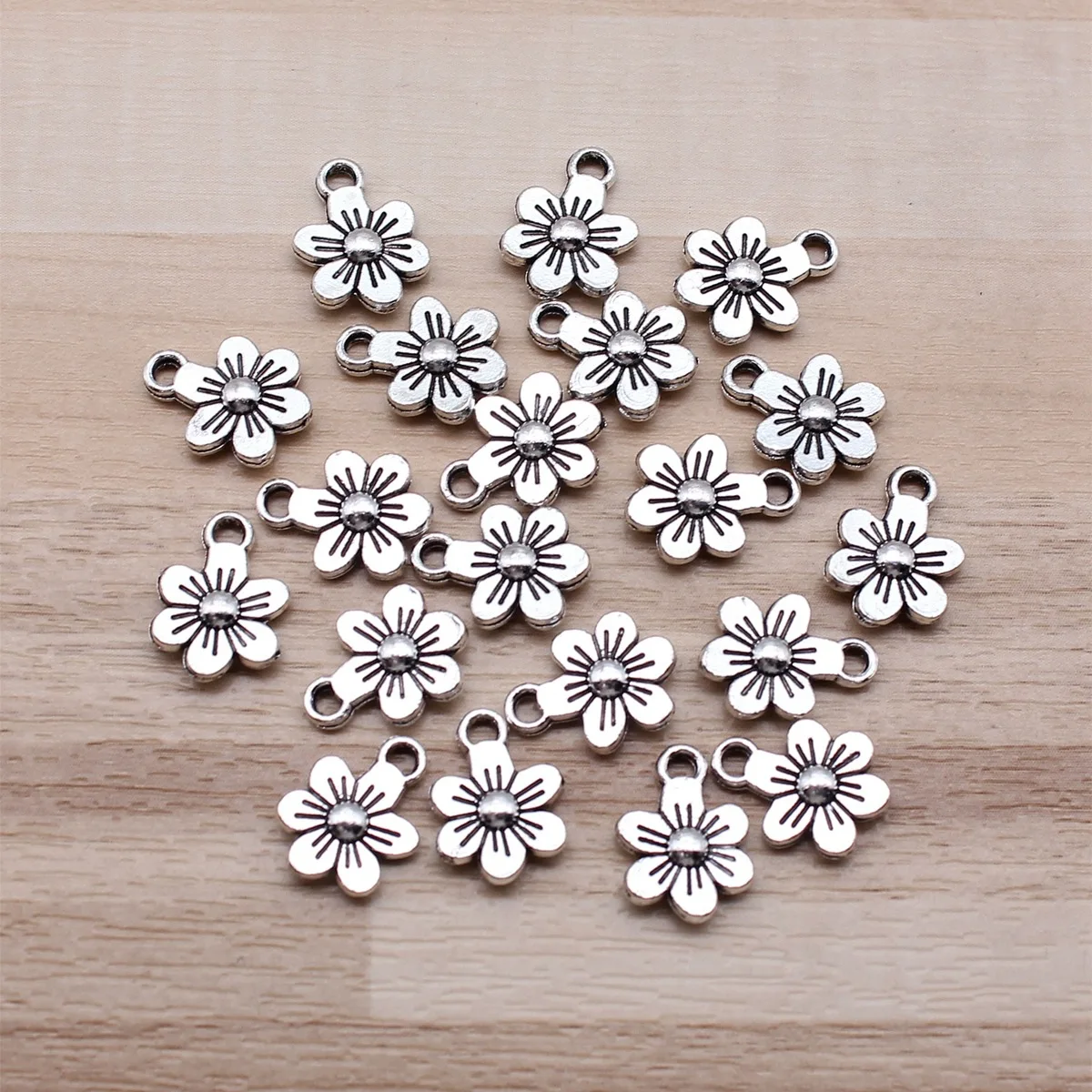 IFOCUS 20pcs/Lot Flowers Charms For DIY Jewelry Making Zinc Alloy 12x9mm/0.47x0.35inch