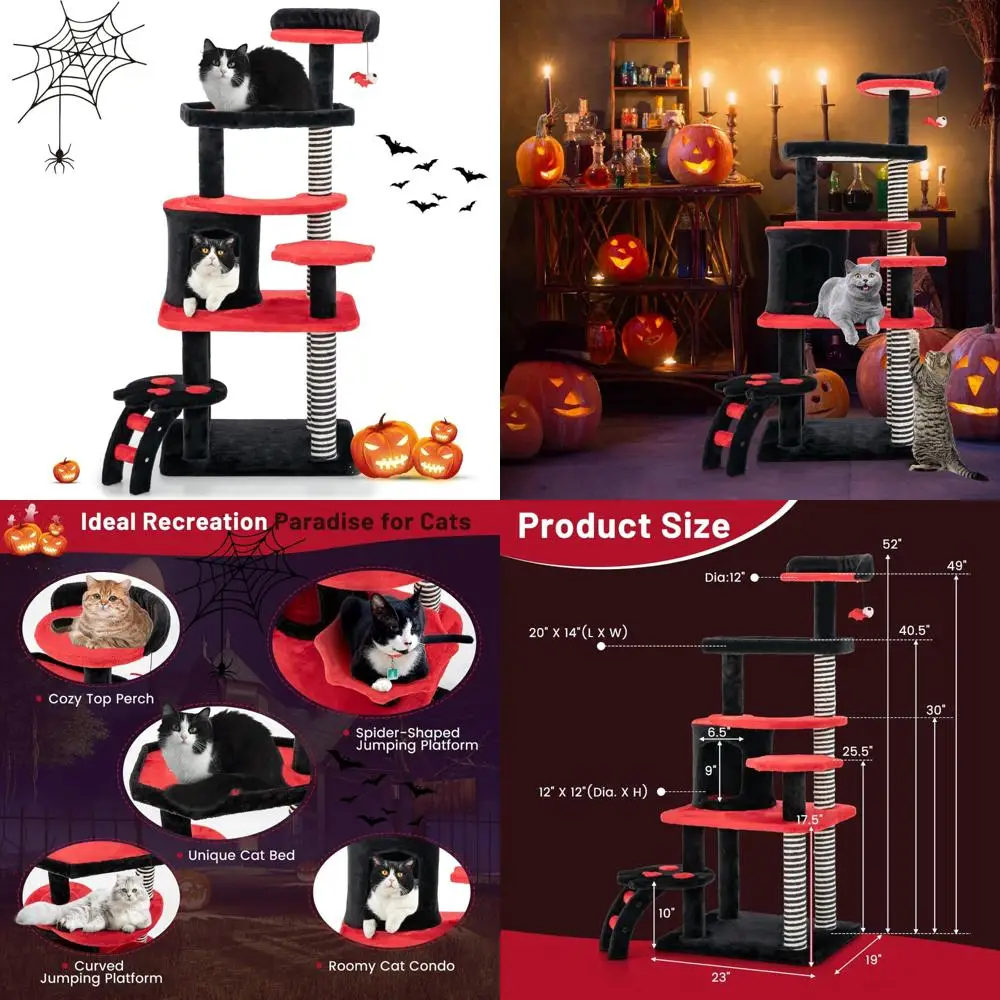 

Tangkula Gothic Cat Tree, 52 Inch Black Cat Tower with Coffin Bed, Condo, Sisal Scratching Posts, Pompom Bat-Shaped Ball, Hallow