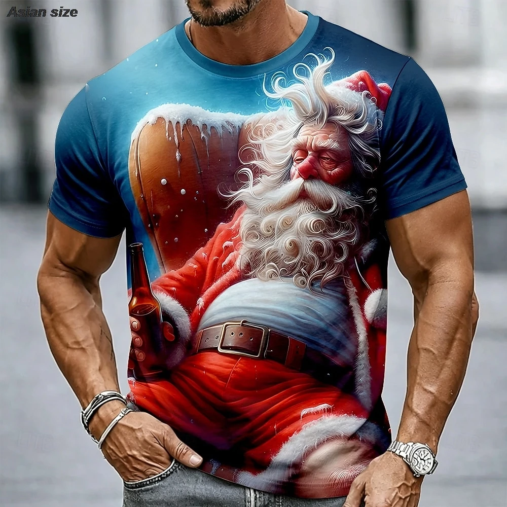 Men's Ombre Santa Claus T Shirt Short Sleeve T shirt 3D Print Crew Neck Shirt Funny Casual Daily streetwear