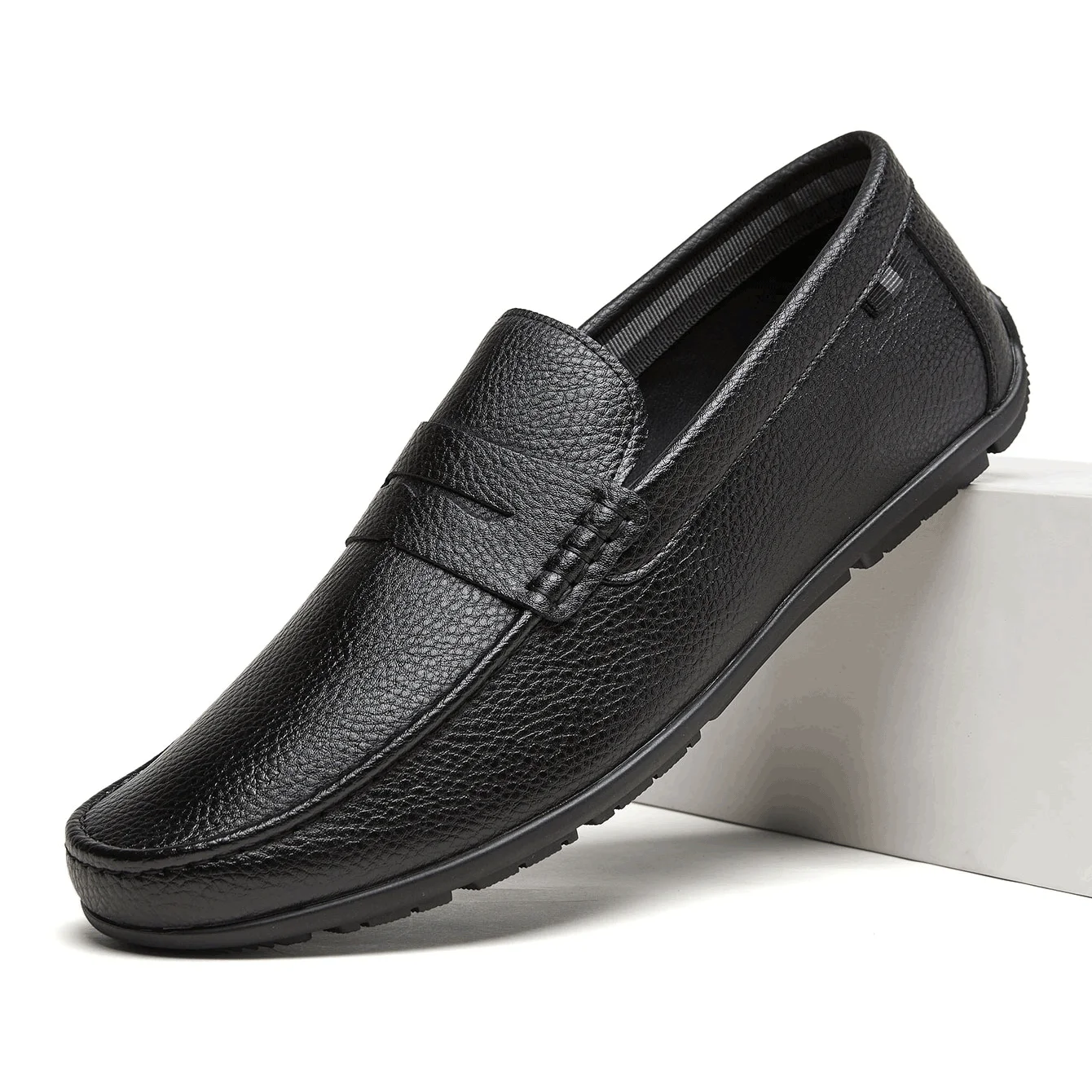 Desai Men's Wide Width Faux Leather Grain Penny Loafers Slip On Driving Moccasins Business Casual Comfortable Lightweight Fall