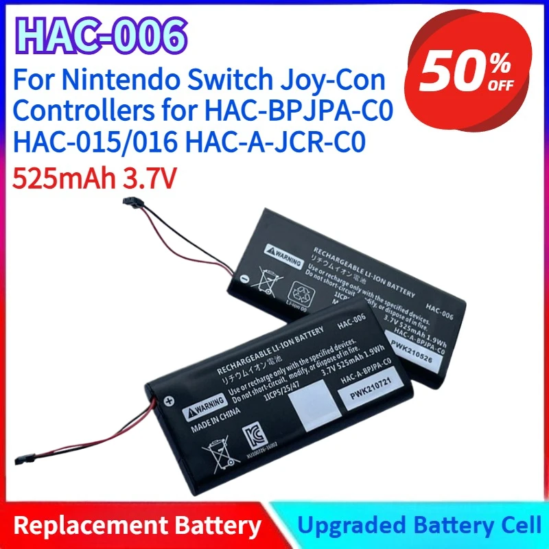 

New 525mA 3.7V Replacement Battery HAC-006 for Nintendo Switch Joy-Con Controllers for HAC-BPJPA-C0 HAC-015/016 HAC-A-JCR-C0