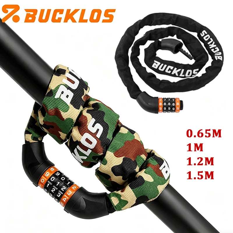 

Велосипедный цепной замок BUCKLOS 0.65-1.5 м, кодовый замок для шоссейных велосипедов, 4-значный код, защитный цепной замок для велосипеда, аксессуары для MTB и велоспорта
