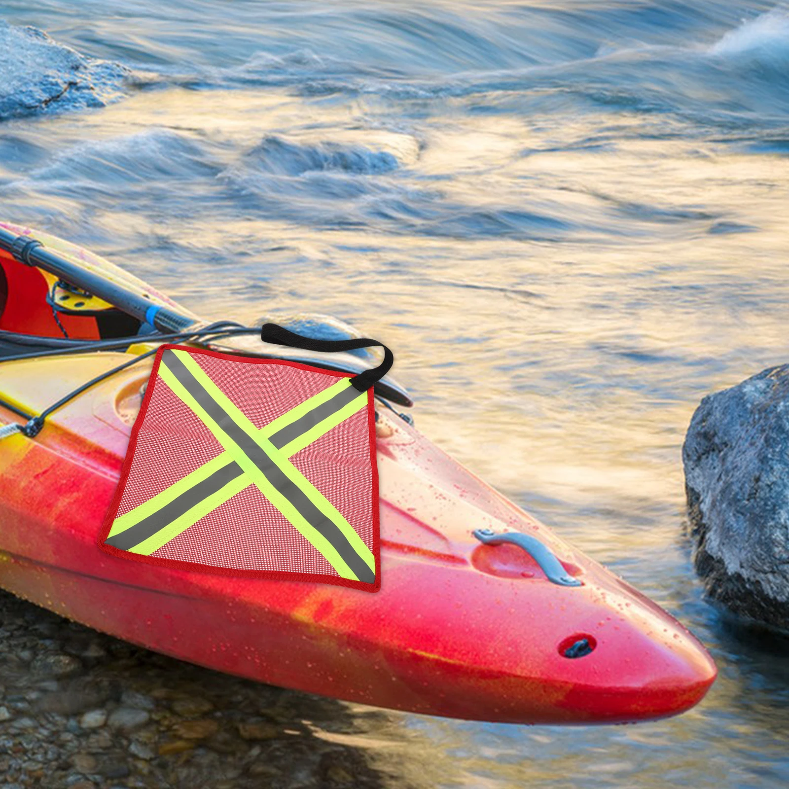 

Kayak Safety Flag Waterproof Oxford Cloth Reflective Strips For Boating Fishing Canoe Trailer Hauling Portable Durable