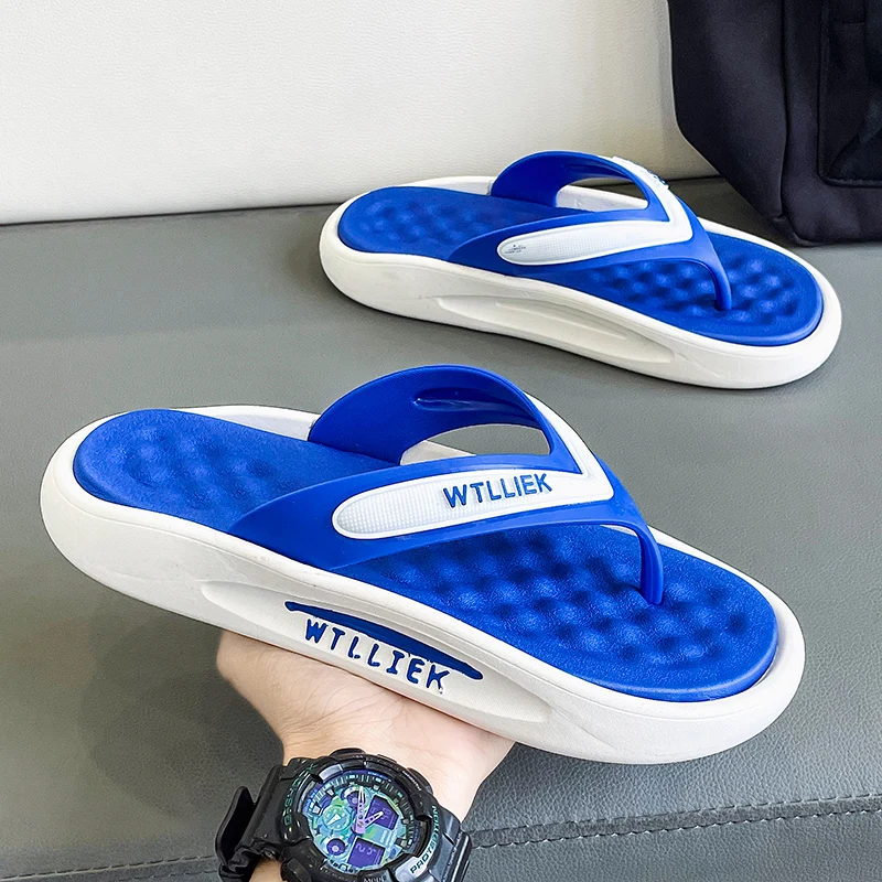 Men's Summer Outdoor Anti-Slip Thick Bottom Sandals Slip-On Flip Flops Beach Shoes Comfortable Wear EVA Material Youth Trend