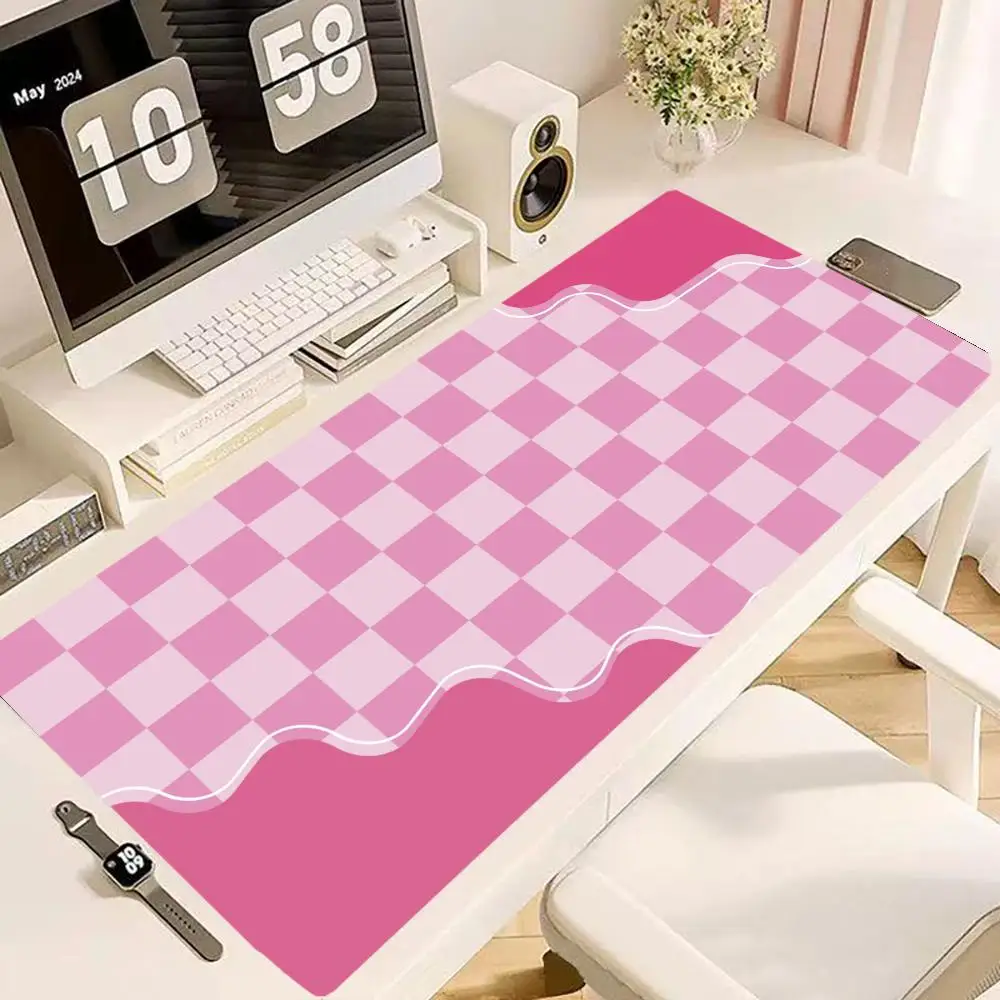 Kawaii Checker Pattern table mat laptop office desktop large size keyboard accessories mousepad