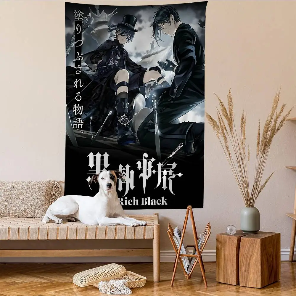 Black B-Butler Anime Tapestry Art Printing Japanese Wall Tapestry Anime Wall Hanging Home Decor