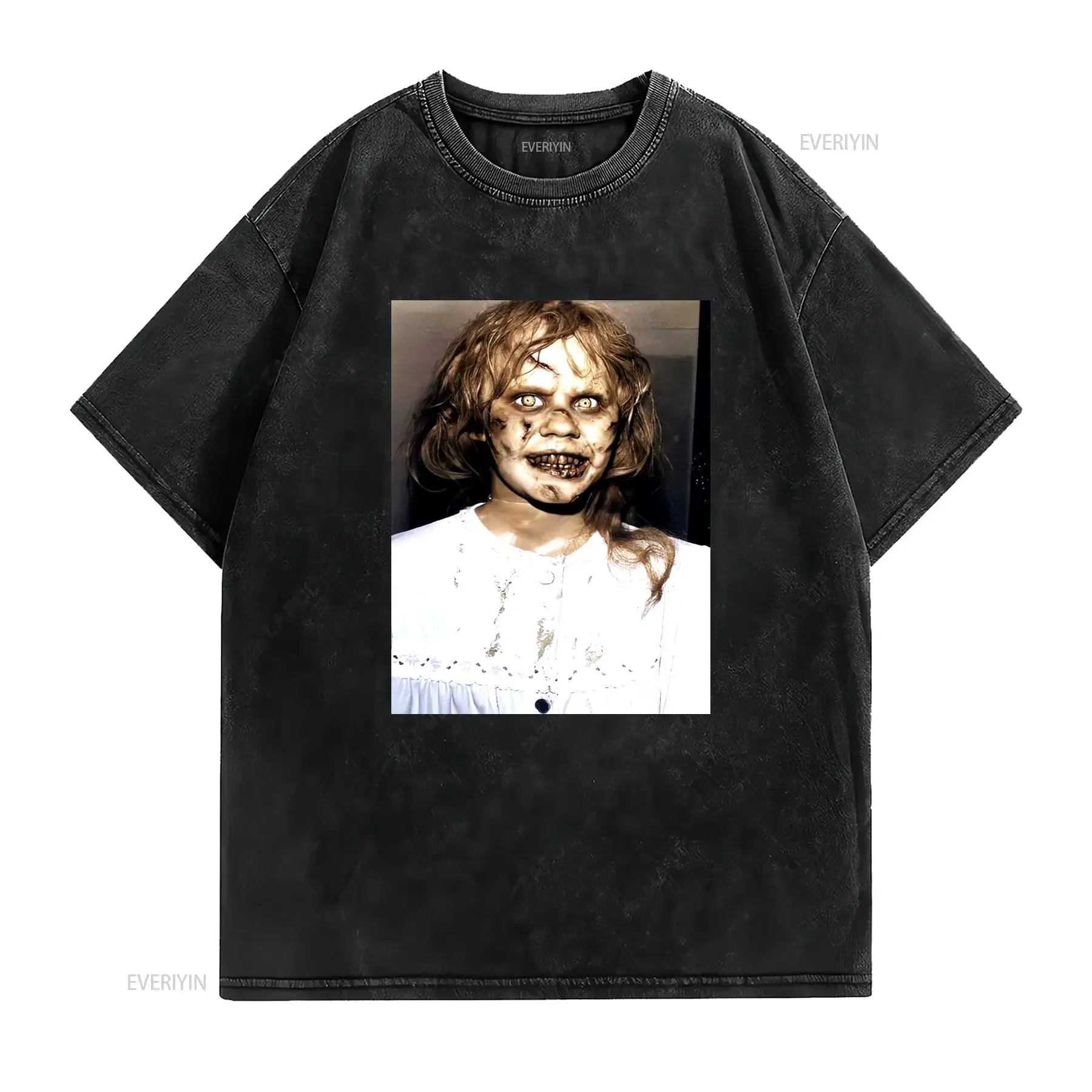 تي شيرت طارد الأرواح الشريرة 1973 ملصق صورة رعب ريغان تي شيرت صغير متوسط L XL عتيق مغسول متعدد الاستخدامات ممتد للجنسين كاجوال #2