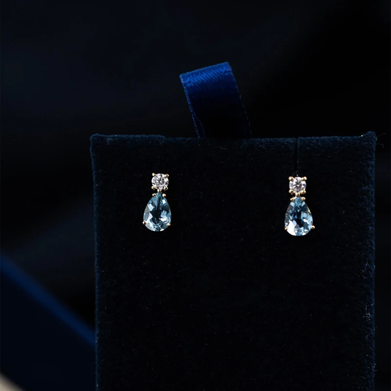 S925 Sterling Silber Wassertropfen meerblaue synthetische Zirkon Ohrringe leichte Luxus Mode Ohrringe – Detail 2
