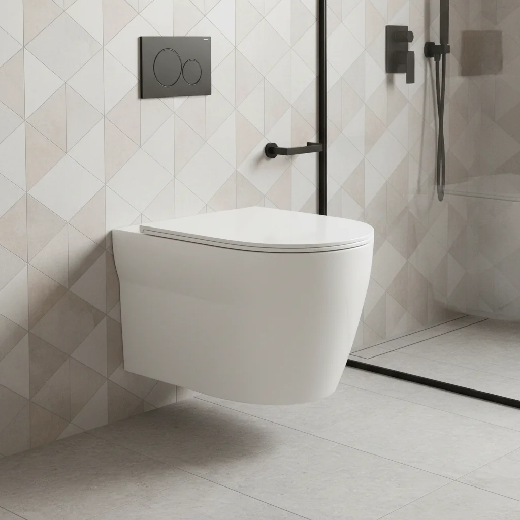

Household luxury white ceramic wall-mounted toilet, flush wall-mounted bathroom integrated toilet