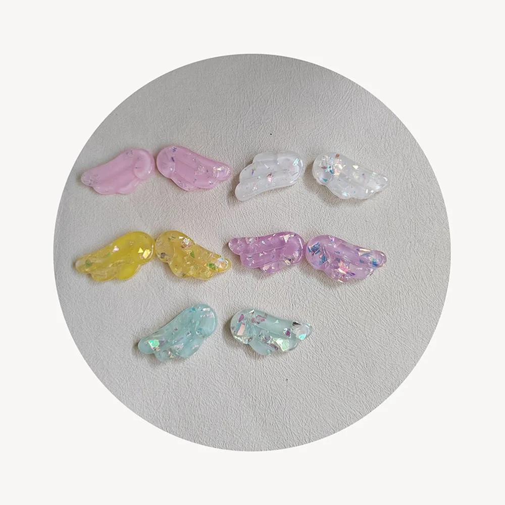 Cute Resin Colorful Shining Glitter Angel Wings Cabochon Flat Back Crafts Ornament Jewelry Bows Accessories