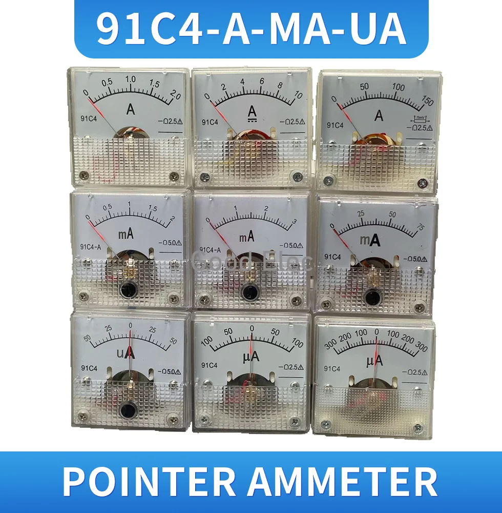 91C4-A/MA/UA DC Pointer type Ammeter 1A 2A 3A 5A 10A 15A 10MA 20MA 100MA 50MA 50UA 100UA 250UA 200UA Analog Mechanics Plate tabl