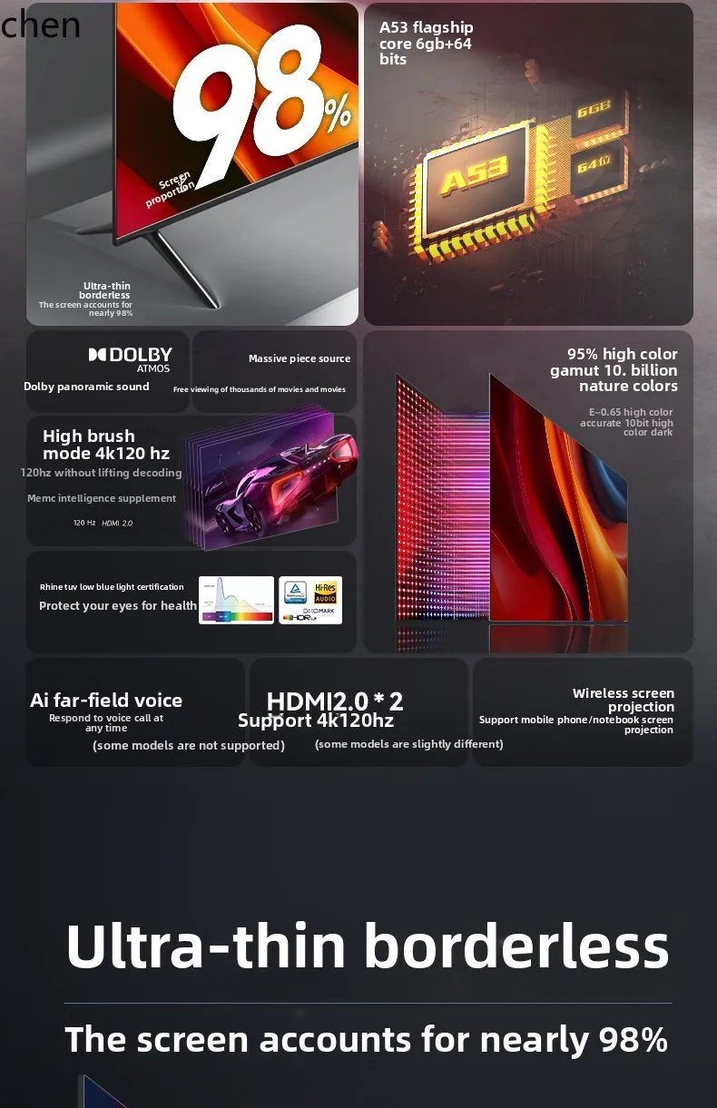 Telewizor LXC bezramkowy pełnoekranowy WIFI 75 głosowy 85 wysokiej rozdzielczości 4k wyświetlacz LCD