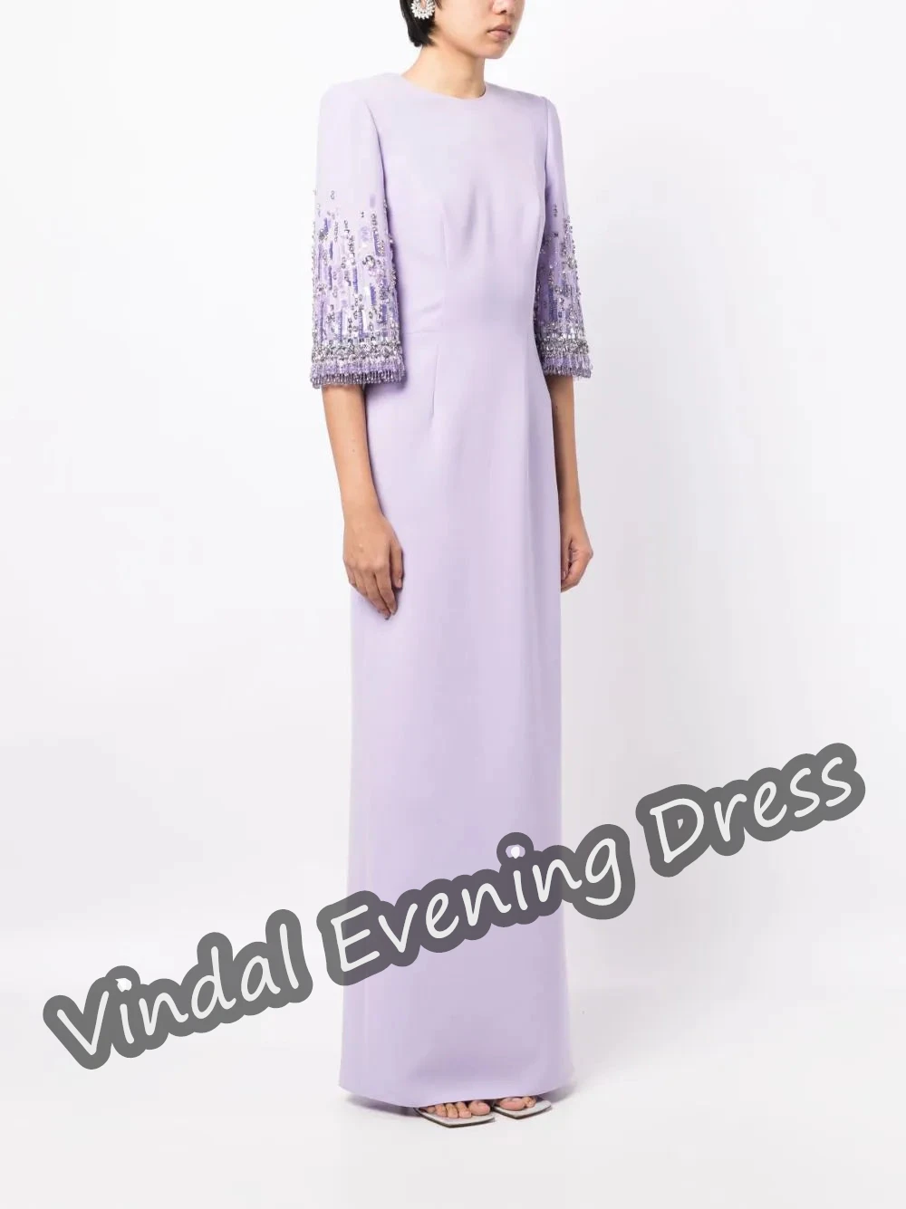 Vindal Scoop Neckline Evening Dress Ankle Length A-Line Elegant Built-in Bra Crepe Saudi Arabia Half Sleeves For Woman 2024