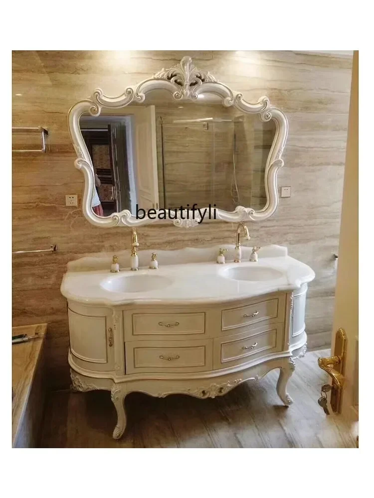 

New luxury European style bathroom cabinet, solid wood washbasin, marble washbasin, cross platform floor standing design