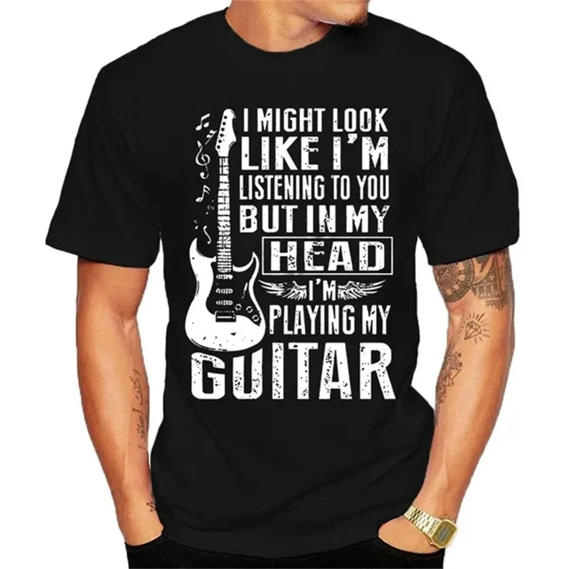 Mens Guitar T-shirt Guitarist Player Musician Music Tee Shirt Funny Tshirt Black White Trend Streetwear T Shirts Women Costumes