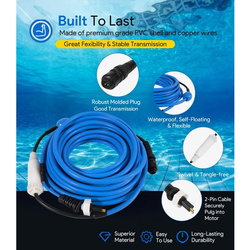 9995862 60FT Cable and Swivel DIY - 2 Wire - for Dolphin Robotic Pool Cleaners M200 for Nautilus CC Plus (18 M) -Blue