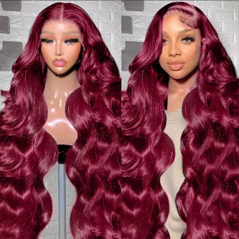 

Парик из натуральных волос, 18-46 дюймов, цвет 99J бургунди, с волнистым укладом, с кружевной передней частью 13x4, красный, с кружевной передней частью 13x6 HD, плотность 220%, Max-lace, для женщин