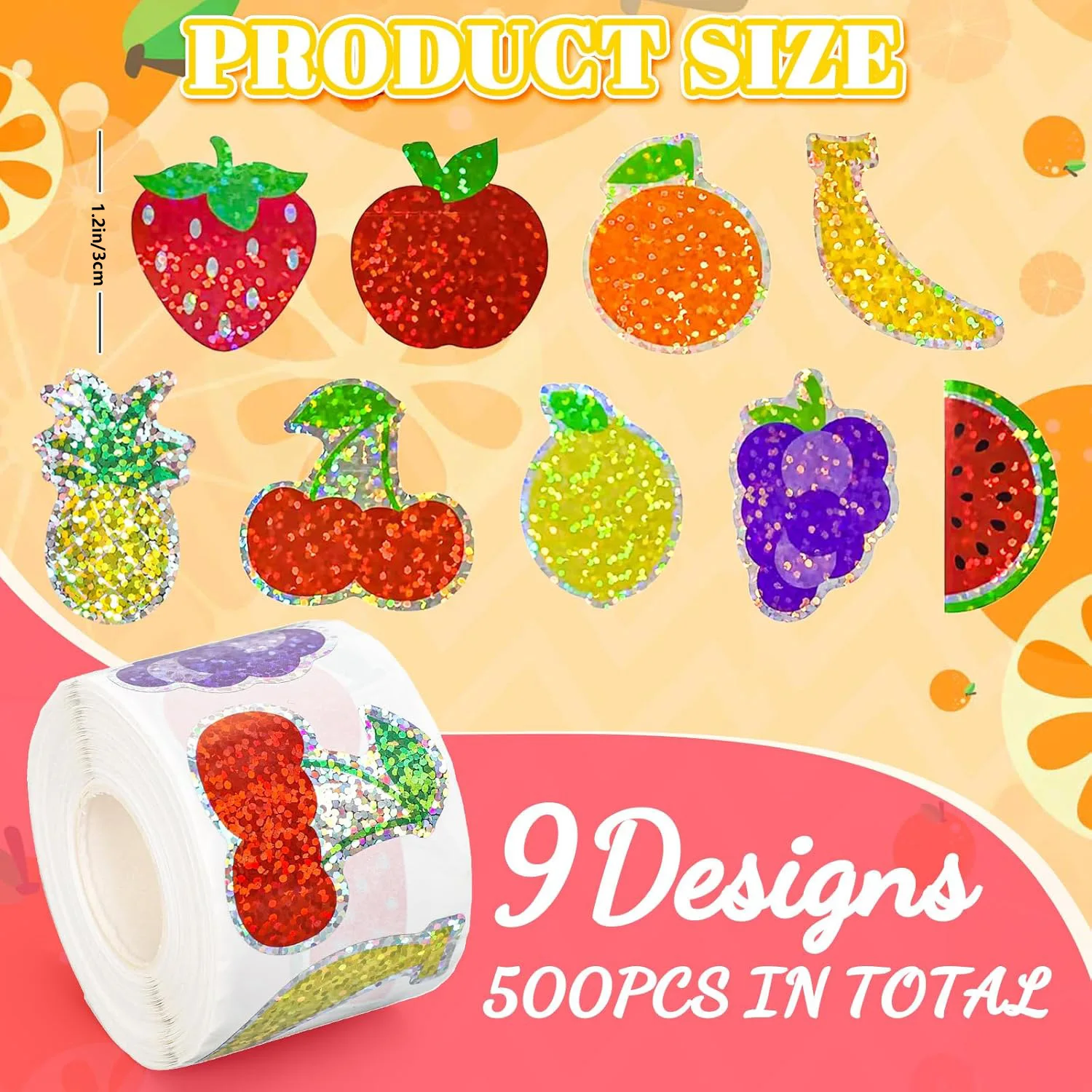 500pcs Summer Fruit Laser Stickers Cute Stickers Kawaii Charizard Round Seal Stickers Roll Stickers Graffiti Luggage Cute Things