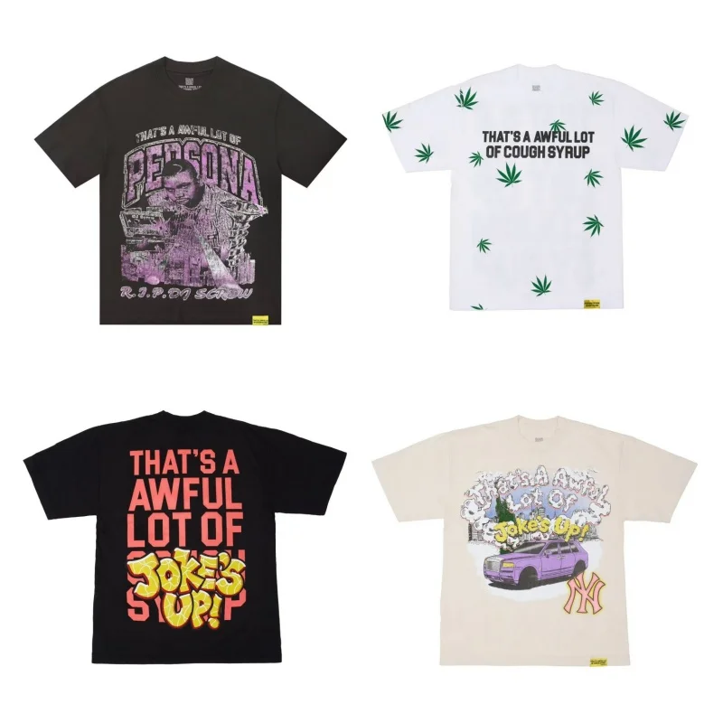 New “THAT'S A AWFUL LOT OF COUGH SYRUP” Letter Print Maple Leaf Summer Men's & Women's Round-Neck Cotton T-Shirt