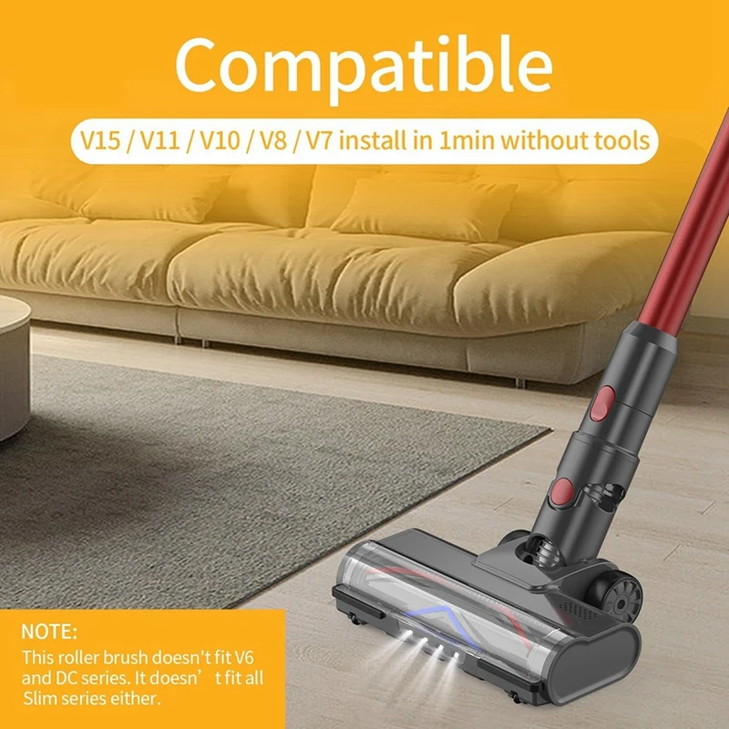 A44F-Quick-Release Turbine Brush Head For Dyson V7 V8 V10 V11 V15 Vacuum Cleaner Attachment With LED Light Floor Brush Head