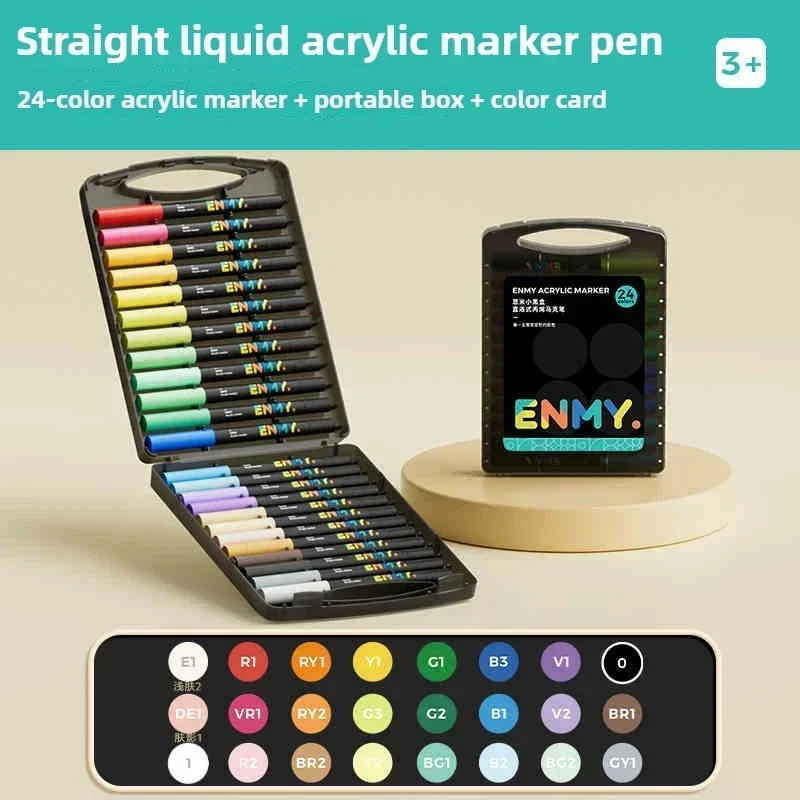ENMY Black Box Direct Flüssige Acrylmarker mit Papier, 24–80 Farben, weicher Kopf, bunter Malstift, DIY-Farbmarker